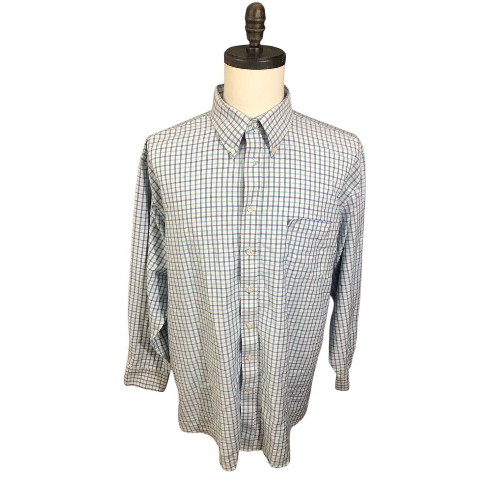 Stafford Button Down Shirt Mens White And Blue Plaid  XL Wrinkle Free Oxford